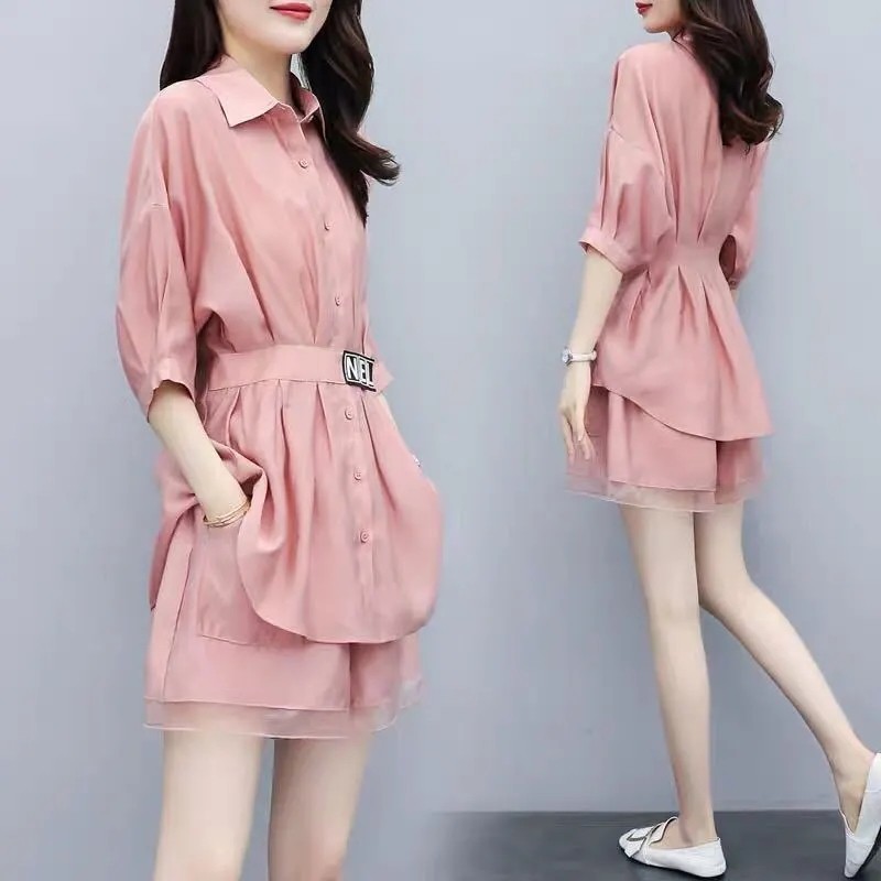 New fashion show thin reduce age leisure show thin air suit foreign style Korean shorts two piece set fashion