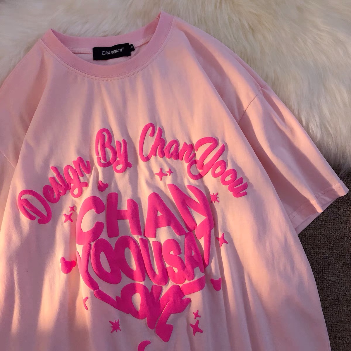 Real shot cotton short sleeve t-shirt female fashion student loose Korean love letter printed half sleeve top