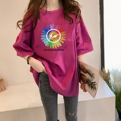 Guantuke double ground milk silk summer T-shirt short sleeve student lazy printing medium long T-shirt