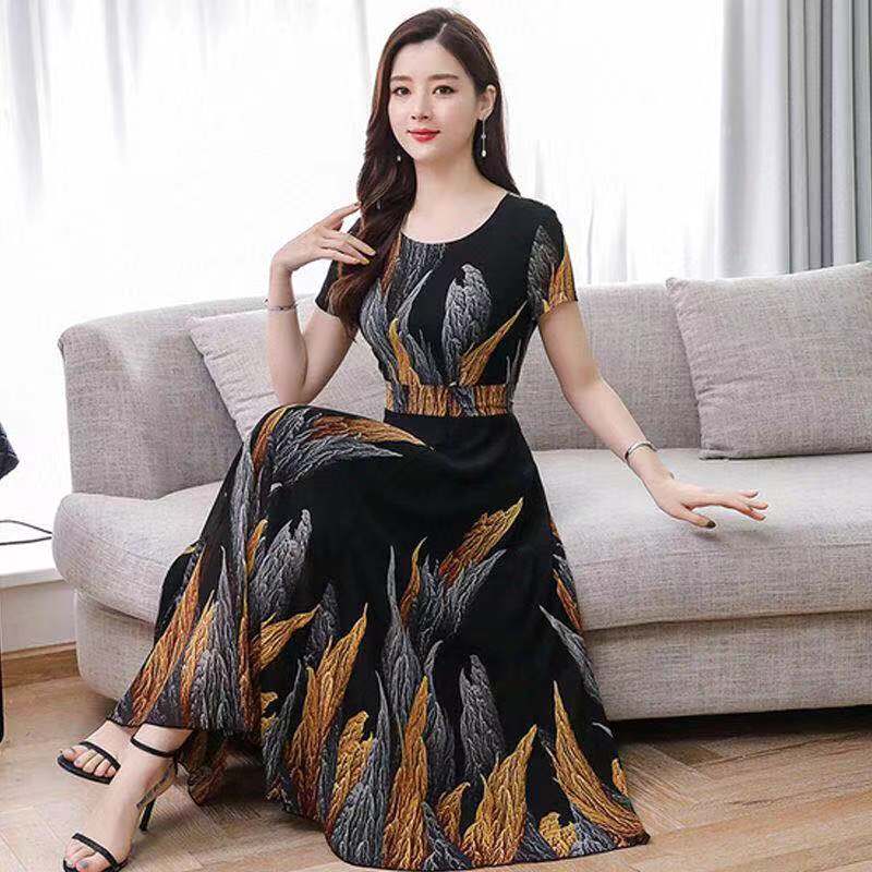 Print dress women's summer 2021 new style slim waist style slim fit Beach Dress fairy tide