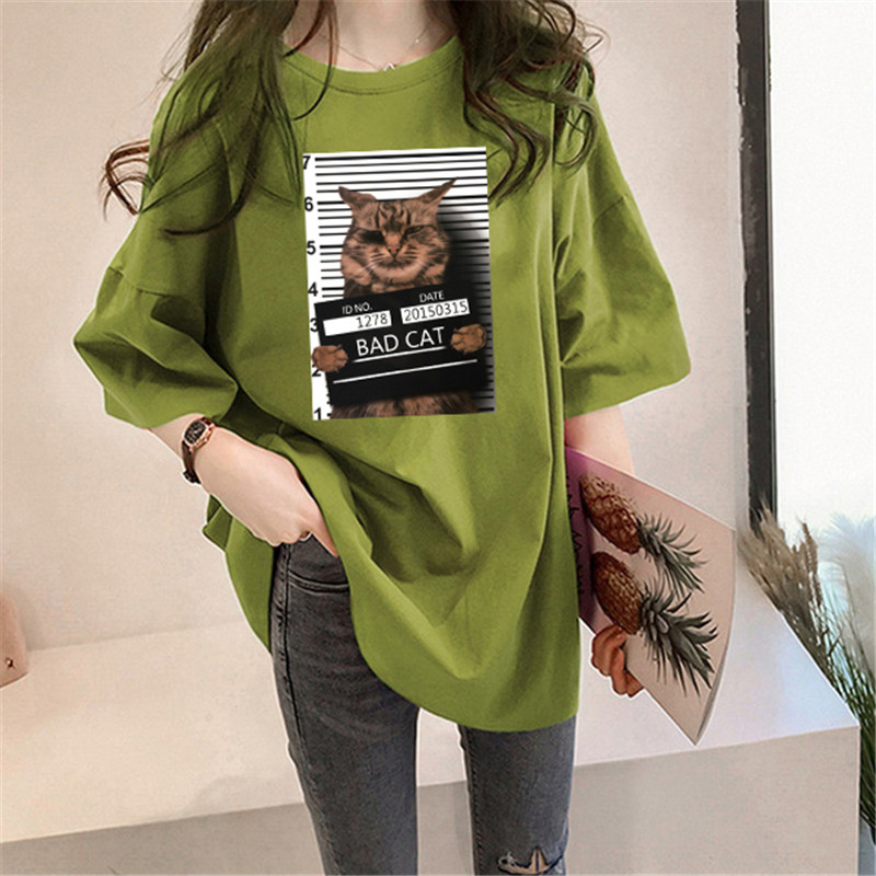 Guantuke double ground milk silk summer T-shirt short sleeve student lazy printing medium long T-shirt