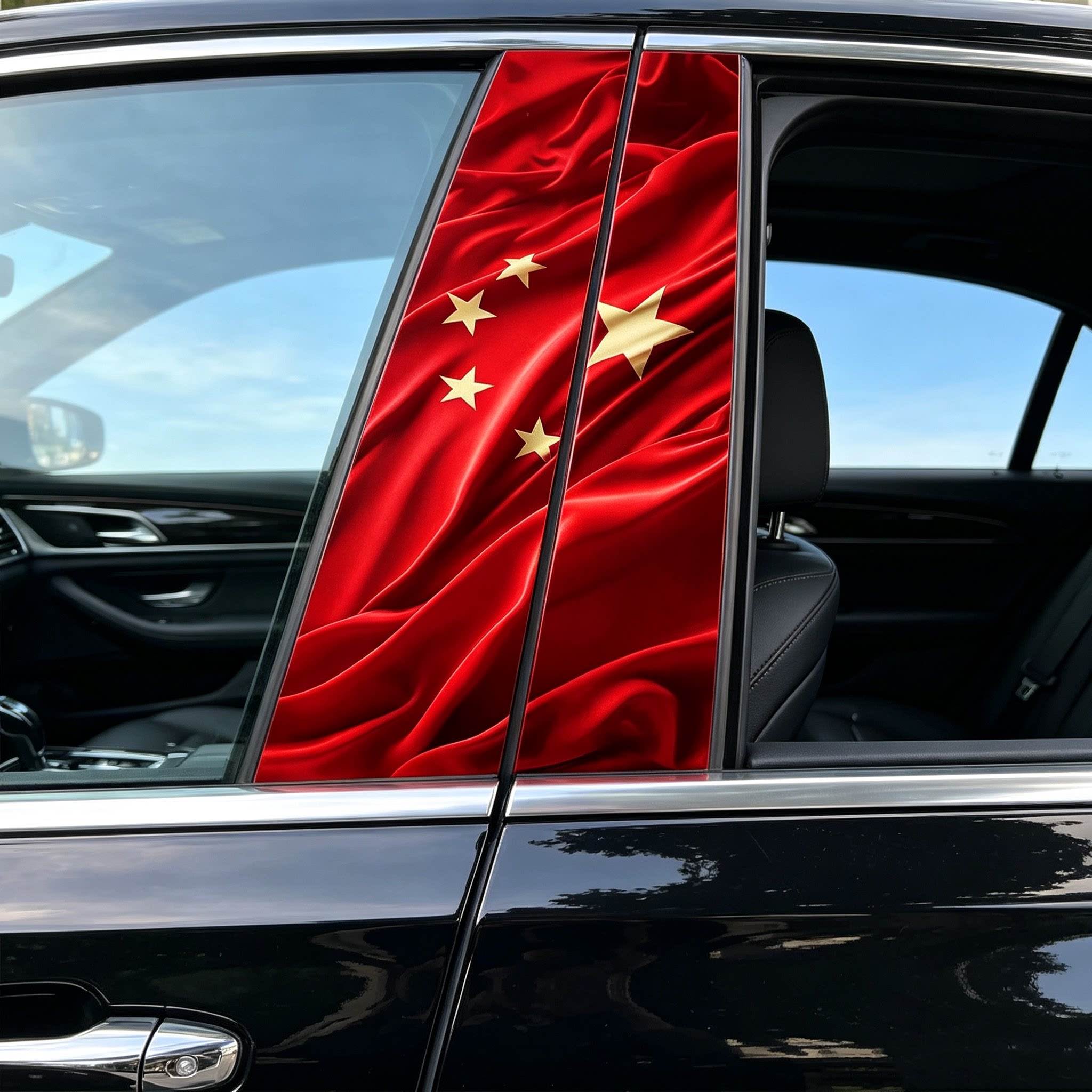 汽车中柱爱国贴纸防水遮盖个性改装保护膜B柱五星国旗装饰车贴