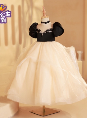 女童黑色气质长裙中大童公主裙钢琴主持人走秀礼服高级感演出服夏