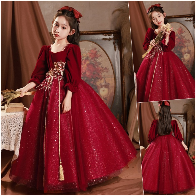 红色礼服女童夏季新款公主裙儿童