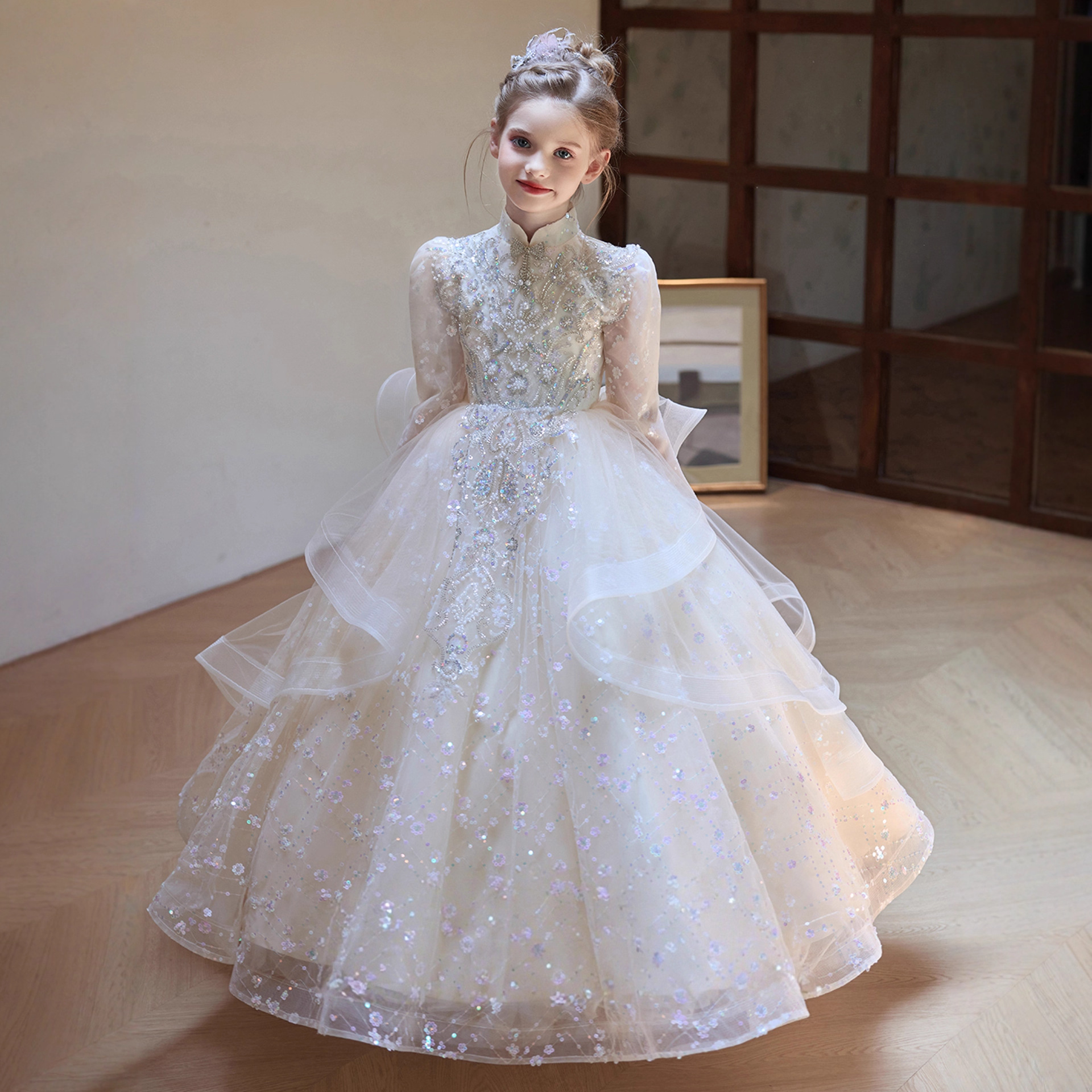 儿童婚纱女童连衣裙钢琴演奏主持