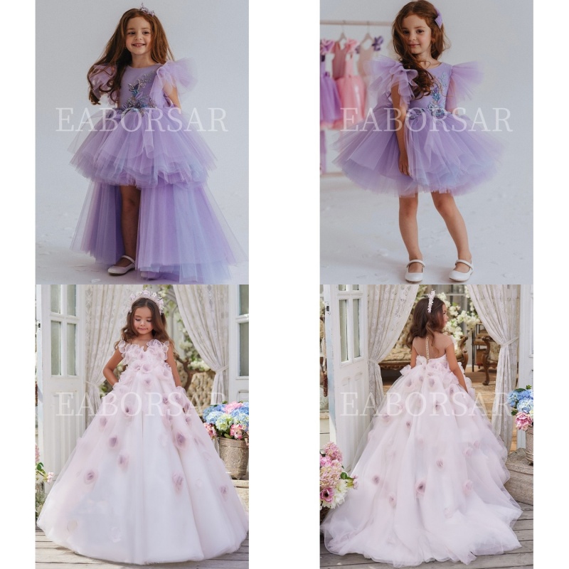 紫色女童主持人礼服裙大童儿童钢