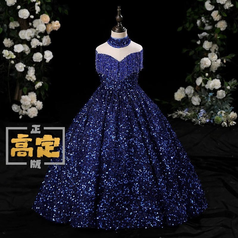 礼服高定重工宝蓝亮片主持人图片