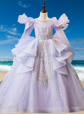 女童紫色连衣裙高端礼服儿童公主裙钢琴演奏主持人生日演出服走秀