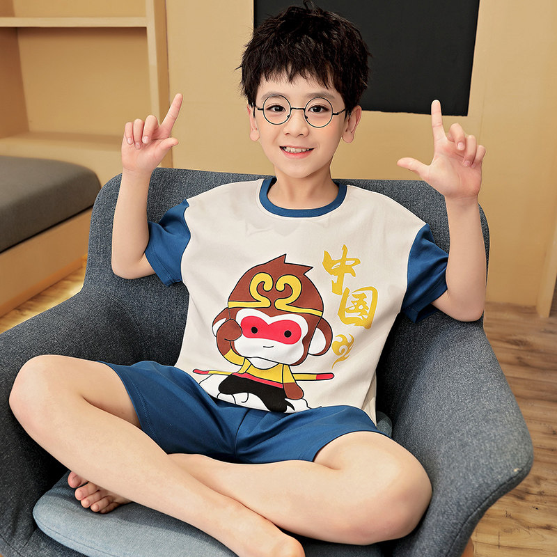 齐天大圣孙悟空儿童睡衣夏季薄款纯棉套装男童男孩短袖空调家居服