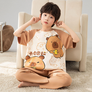 男童睡衣夏季新款套装短袖长裤卡通男孩纯棉儿童青少年空调家居服