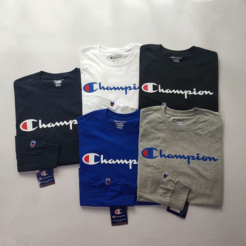现货 新款美版 Champion life Shirt草写logo字母男女情侣长袖t恤