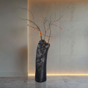 侘寂风客厅电视柜旁落地花瓶摆件高级感家居软装饰品艺术插花花器