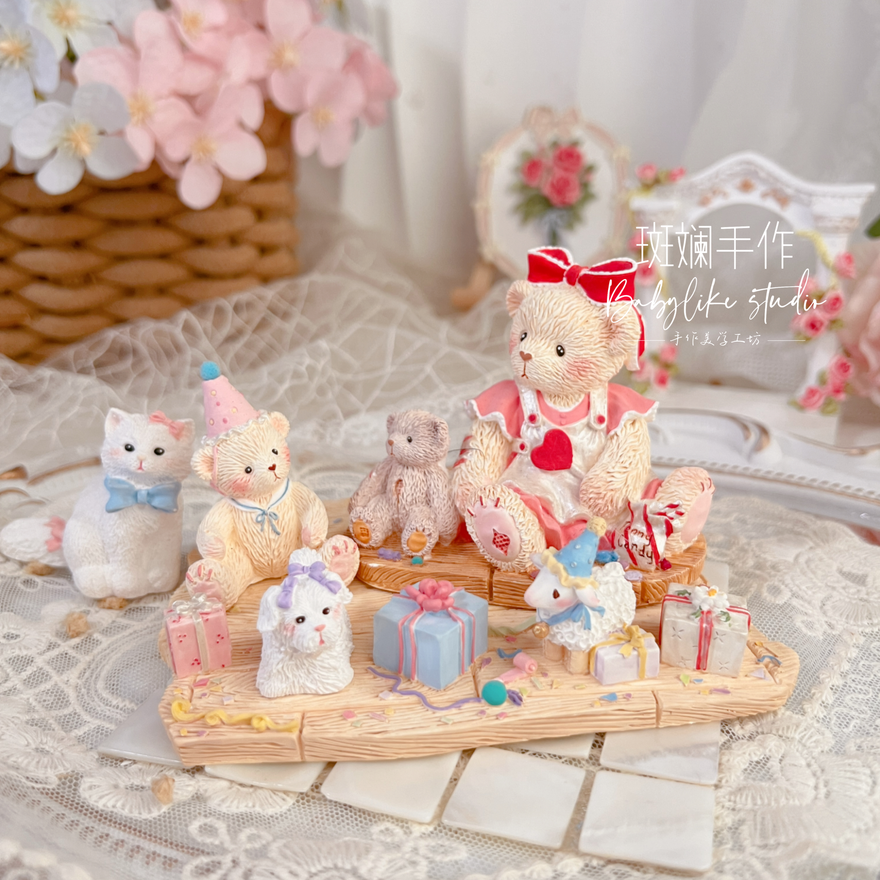 可爱糖果小熊珍爱熊桌面摆件香薰石膏娃娃白胚（非成品DIY上色