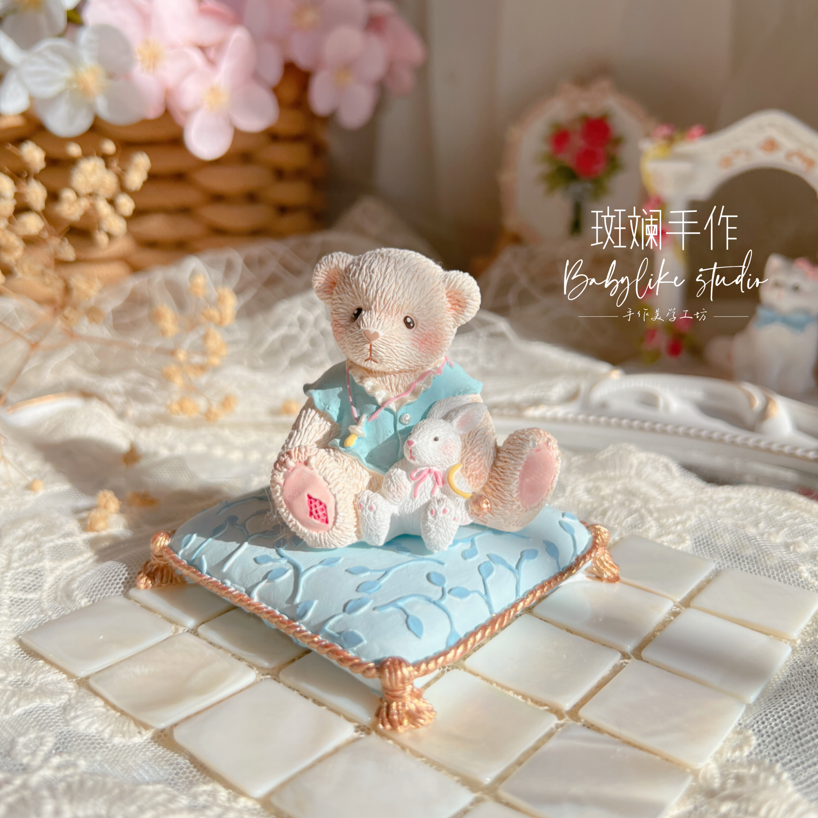 可爱宝宝小熊珍爱熊桌面摆件香薰石膏娃娃白胚（非成品DIY上色