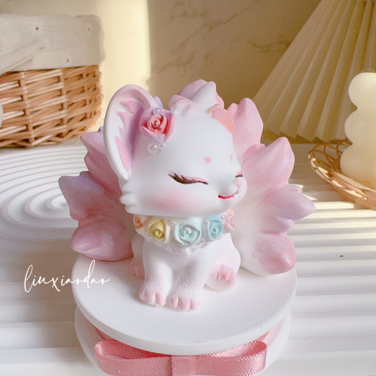 涂山九尾狐可爱桌面摆件香薰石膏娃娃白胚手工活动礼物DIY涂色