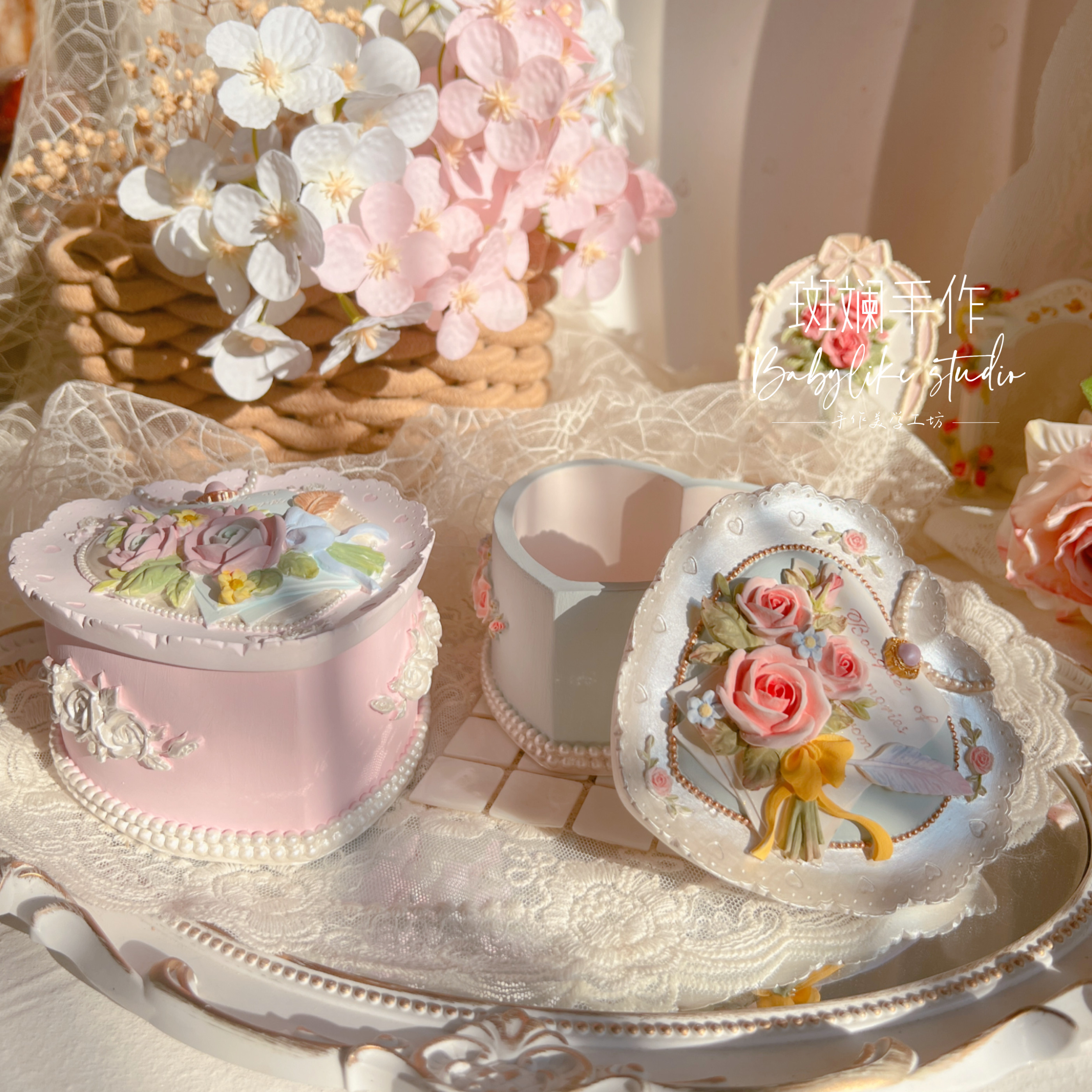 【情书】超稀有中古收纳盒香薰石膏娃娃白胚DIY涂鸦桌面摆件礼物