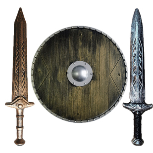 圆形盾牌矛剑刀古代西方武器道具儿童表演学校罗马士兵节日玩具