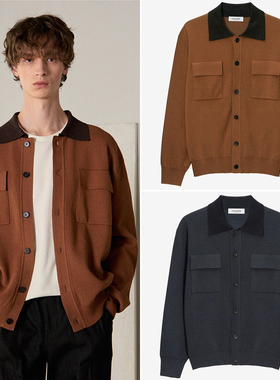 0101秋季新款Mind Bridge炭灰色V领亚麻混纺男士时尚针织开衫