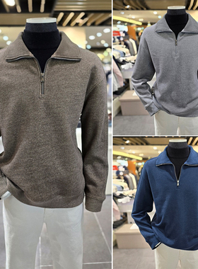 0101冬68折EDITION韩版休闲拉链高翻领灰色蓝色纯色男士针织衫3色