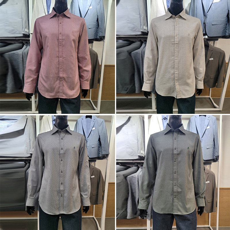 0130冬季OLZEN乳白色条纹纯棉休闲长袖衬衫6色男加大码190码