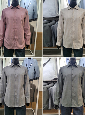 2025冬季新品OLZEN乳白色条纹纯棉休闲长袖衬衫6色男加大码190码