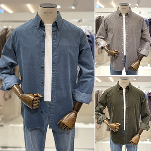 0130冬装EDITION复古乳白色纯色棉质条绒灯芯绒衬衫长袖衬衣6色