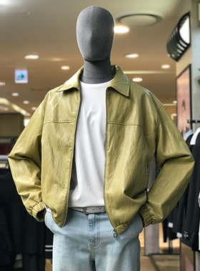 0322春款Liberclassy黄色纯色翻领拉链休闲仿皮皮衣夹克男士