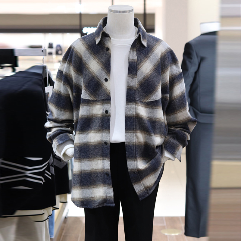 长袖2024年秋冬棕色新款衬衫翻领