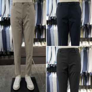 隐形松紧腰休闲裤 0325夏季 时尚 BASSO米色炭灰色微弹力男士 新款