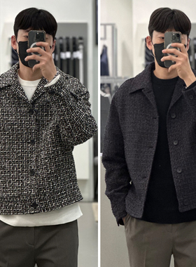 0101秋5折Liberclassy卡其绿色粗花呢棉混纺宽松休闲夹克外套