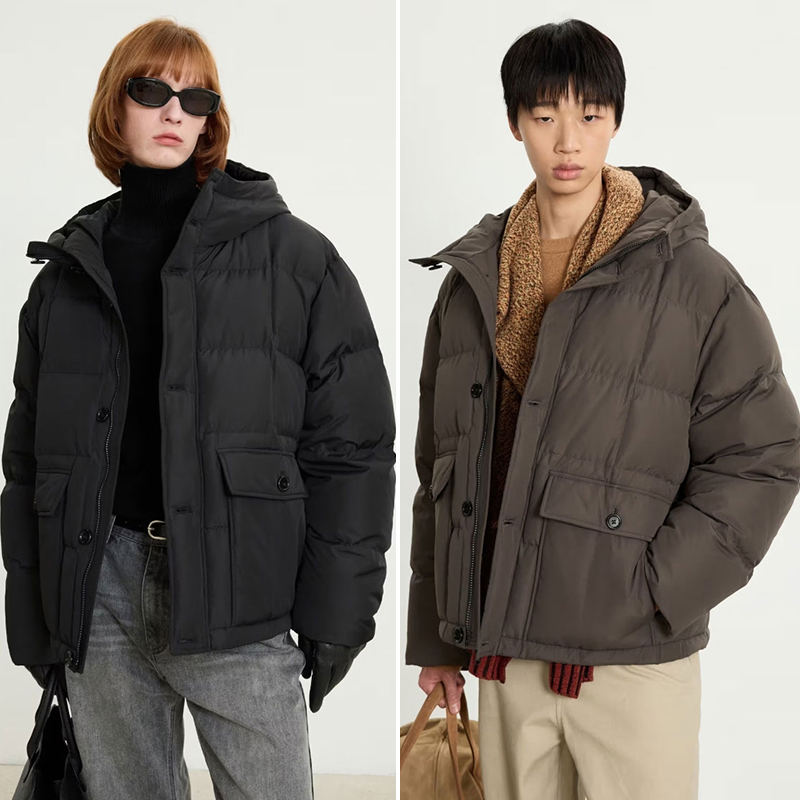 秋冬TNGT短款绗缝连帽鹅绒羽绒服