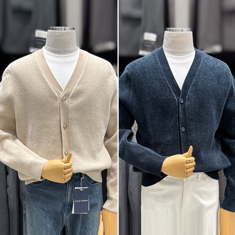 V领雪尼尔男士时尚开衫外套