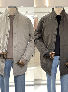 0101冬装EDITION灰色军绿色纯色立领单排扣拉链中长款羽绒服外套