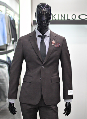 0101秋冬款KINLOCH棕色羊毛混纺两粒单排扣男士职业商务西服套装