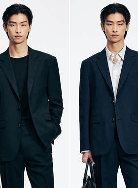 2026年春夏新款TNGT炭灰色黑色纯色羊毛混纺宽松休闲西服上衣3色