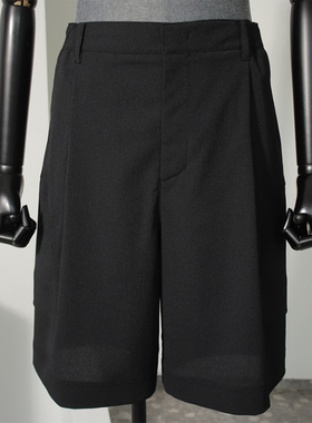 0322夏款Liberclassy黑色纯色弹力松紧腰直筒男士休闲短裤
