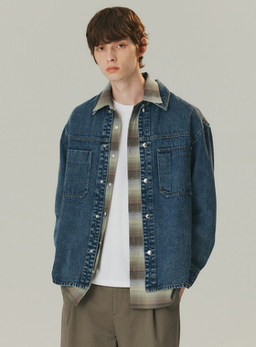 0101秋款Mind Bridge心桥靛蓝色翻领纯棉宽松牛仔衬衫式夹克外套
