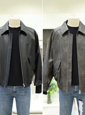 2026春装新品ZIOZIA黑色纯色机车风仿皮翻领男士短款皮衣夹克2色