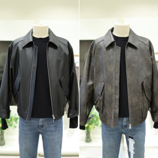 短款 ZIOZIA黑色纯色机车风仿皮翻领男士 皮衣夹克2色 新品 2026春装