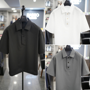 POLO衫 压花泡泡纱微弹力短袖 3色 BASSO白色黑色男士 0325夏款