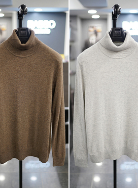 0130冬季新款BASSO黑色棕色纯色羊毛混纺可翻高领长袖针织衫3色