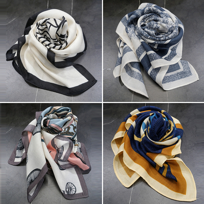 BASSO粉色蓝色印花方形围巾4色