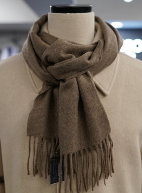 0130冬款BASSO米色纯色纯羊绒时尚韩版日常保暖长方形围巾