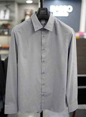0301秋款BASSO韩版男士灰色基础款修身商务上班长袖衬衫