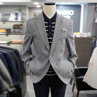 春夏BASSO棉麻混纺休闲西服上衣