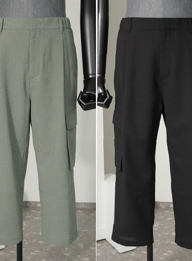 0322夏款Liberclassy卡其绿色黑色纯色弹力大口袋工装休闲裤