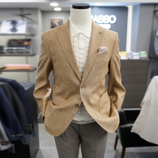 0325春夏款 休闲西服上衣 BASSO意大利进口面料驼色纯亚麻薄款