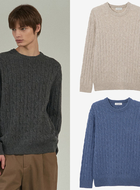 0101冬Mind Bridge心桥米色圆领麻花编制羊毛混纺长袖针织衫3色