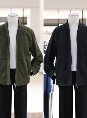 0130秋冬款SIEG FAHRENHEIT卡其绿色立领绒面羊皮短款真皮皮衣