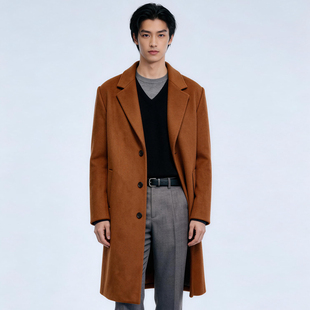 $国内现货175特价23折冬装SIEG FAHRENHEIT棕色羊毛毛呢大衣男士